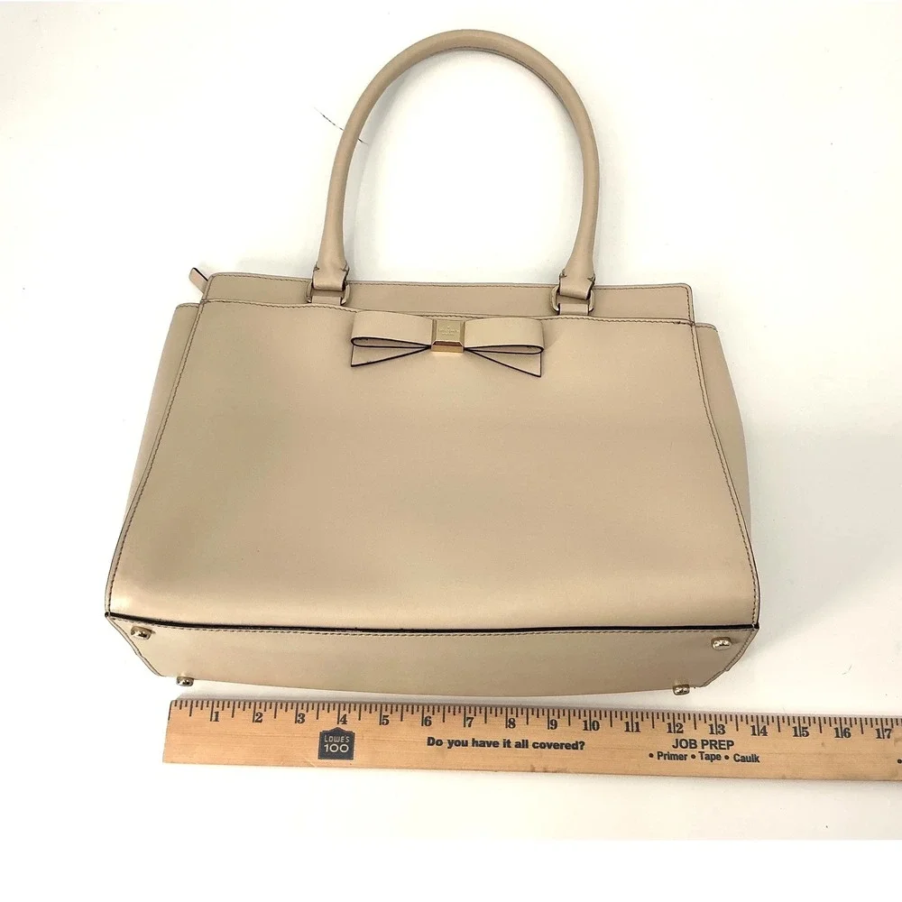 Kate‎ Spade Bow Tote Beige Saffiano Leather Bag Salmon Interior Large
